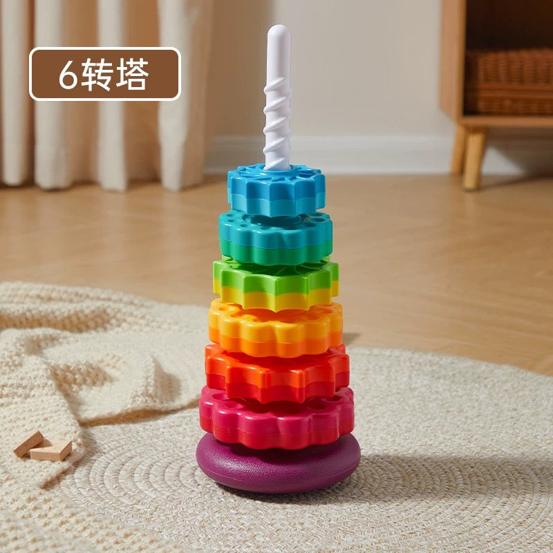 Stacking fun, turning, turning, rainbow, turning tower